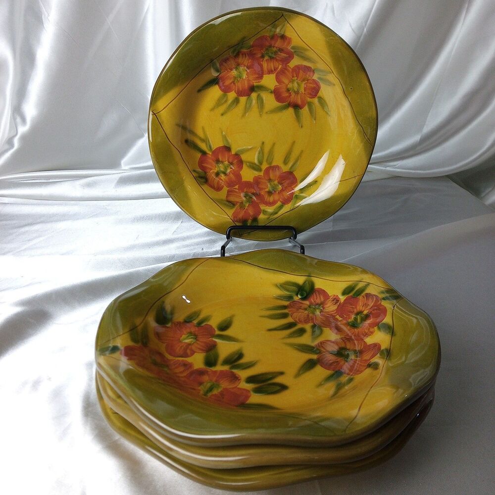 MICHALEE FOR AMBIANCE COLLECTION RED POPPY 7'' PLATE HAND PAINTED  LOT OF 4